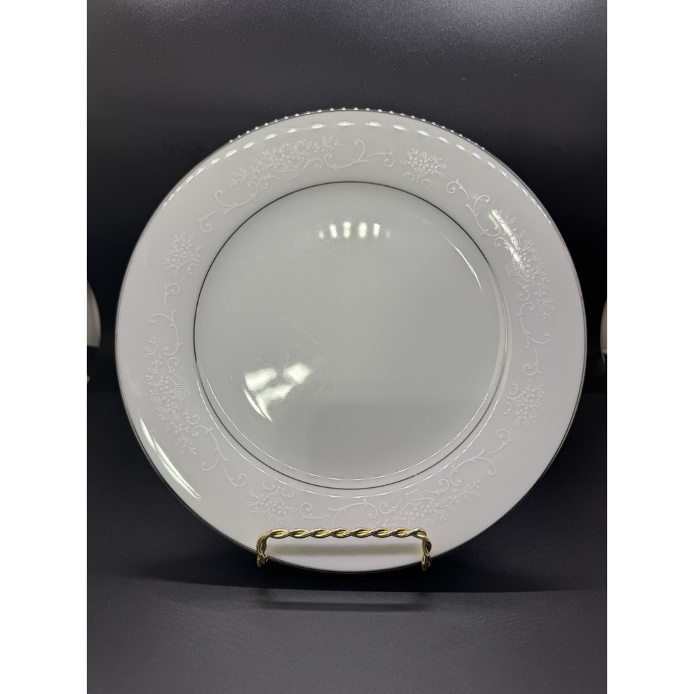 Vintage Noritake Whitehall Salad Plates 8.25" White Platinum 6115